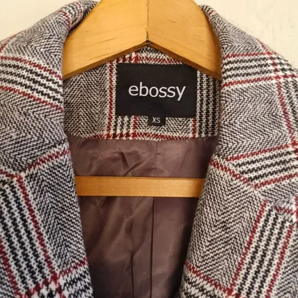 ebossy Women's Houndstooth Plaid Boyfriend Blazer - Notch Lapel Suit Coat - XS - Picture 3 of 5